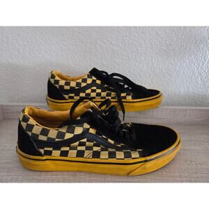 Vans Old Skool Shoes Mens 9.5 w11 Black Yellow Checkerboard Canvas Suede Sneaker